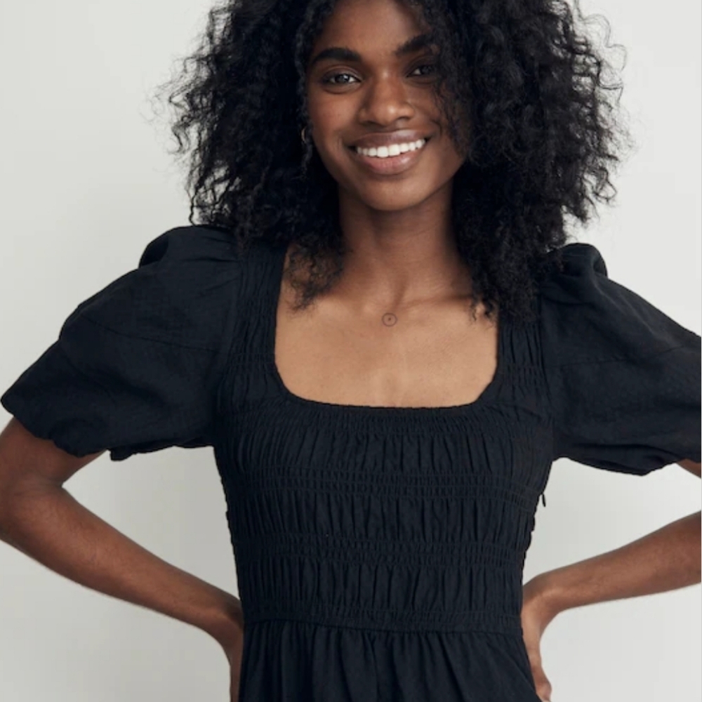 Madewell Lucie Puff Sleeve Cotton Midi Dress Black Size 6 - Picture 4 of 10